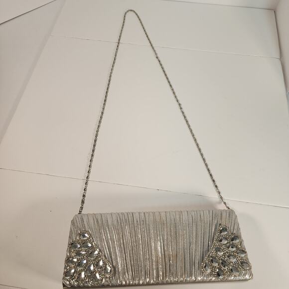 WHITTAL & SHON Evening Clutch Purse Silver Metallic Rhinestone bag Purse (FB1) - Picture 8 of 8